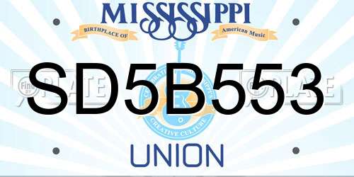 SD5B553 Mississippi License Plate