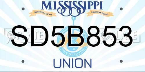 SD5B853 Mississippi License Plate