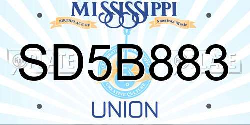 SD5B883 Mississippi License Plate