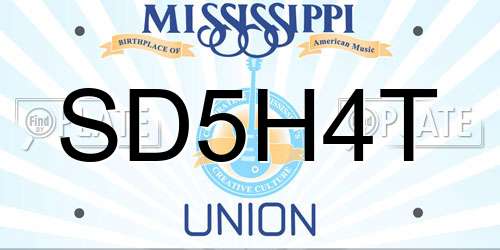 SD5H4T Mississippi License Plate