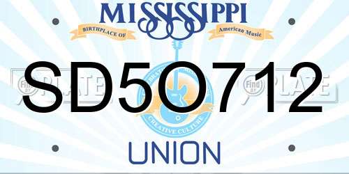 SD5O712 Mississippi License Plate