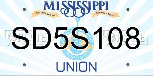 SD5S108 Mississippi License Plate