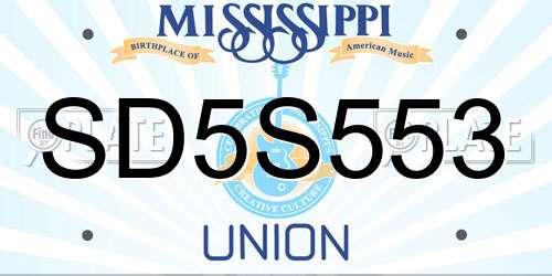 SD5S553 Mississippi License Plate
