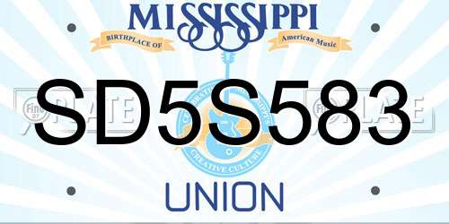 SD5S583 Mississippi License Plate