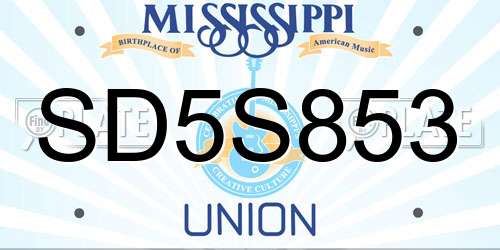 SD5S853 Mississippi License Plate