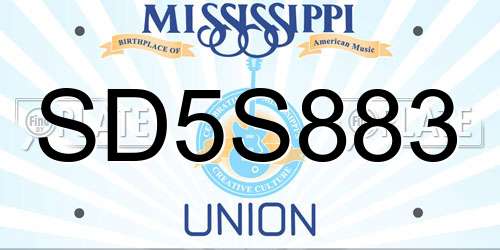 SD5S883 Mississippi License Plate