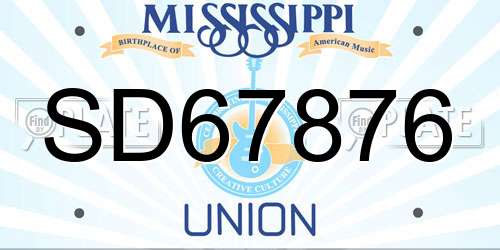 SD67876 Mississippi License Plate