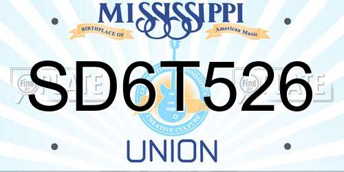 SD6T526 Mississippi License Plate