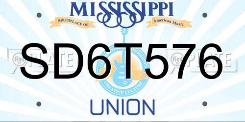 SD6T576 Mississippi License Plate