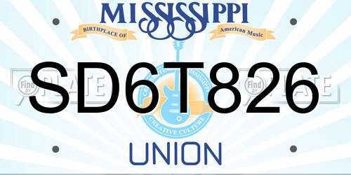 SD6T826 Mississippi License Plate