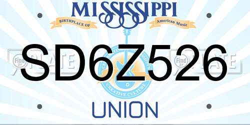 SD6Z526 Mississippi License Plate