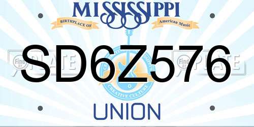 SD6Z576 Mississippi License Plate