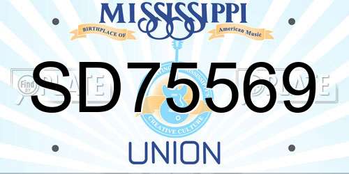 SD75569 Mississippi License Plate