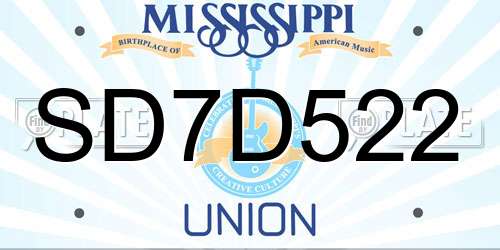 SD7D522 Mississippi License Plate