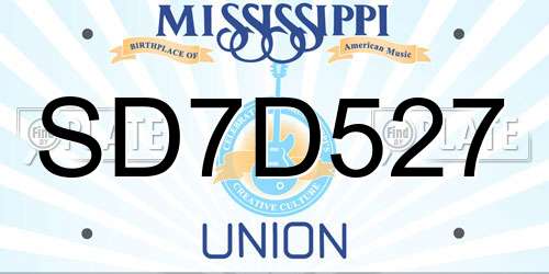 SD7D527 Mississippi License Plate