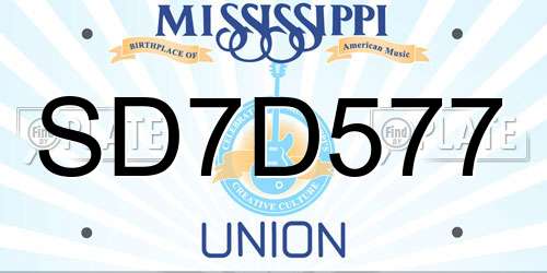 SD7D577 Mississippi License Plate