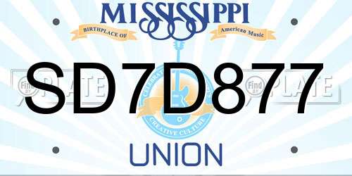 SD7D877 Mississippi License Plate