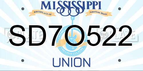 SD7O522 Mississippi License Plate