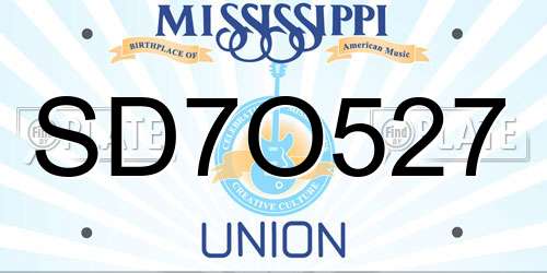 SD7O527 Mississippi License Plate
