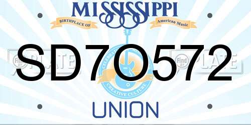 SD7O572 Mississippi License Plate