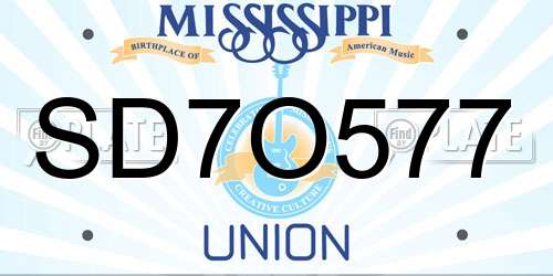 SD7O577 Mississippi License Plate