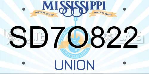 SD7O822 Mississippi License Plate