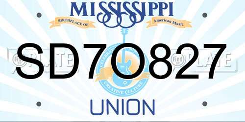 SD7O827 Mississippi License Plate
