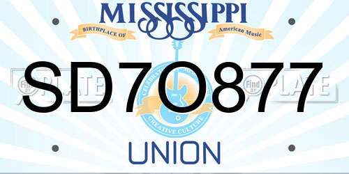 SD7O877 Mississippi License Plate