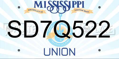 SD7Q522 Mississippi License Plate