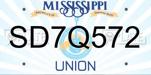 SD7Q572 Mississippi License Plate