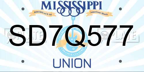 SD7Q577 Mississippi License Plate
