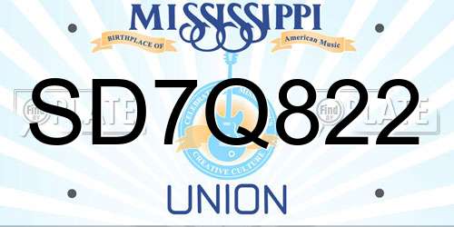 SD7Q822 Mississippi License Plate