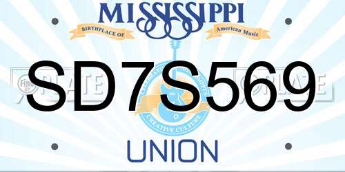 SD7S569 Mississippi License Plate