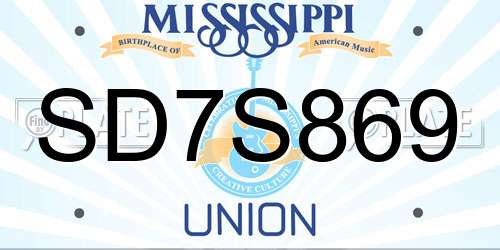 SD7S869 Mississippi License Plate