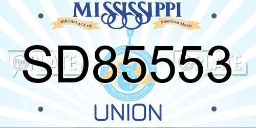 SD85553 Mississippi License Plate