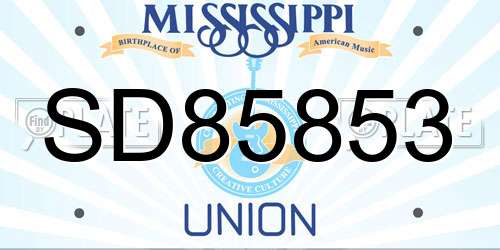 SD85853 Mississippi License Plate