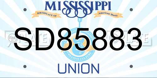SD85883 Mississippi License Plate