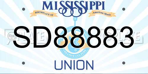 SD88883 Mississippi License Plate