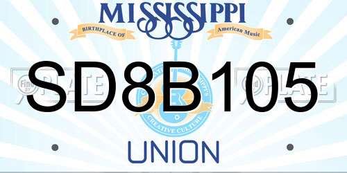 SD8B105 Mississippi License Plate