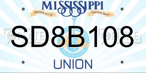SD8B108 Mississippi License Plate