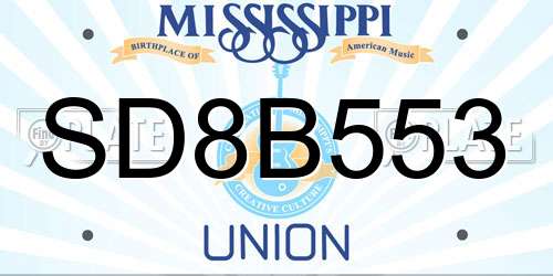 SD8B553 Mississippi License Plate