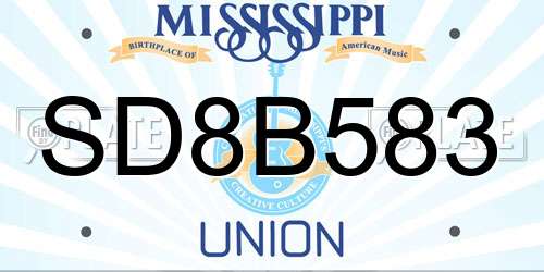 SD8B583 Mississippi License Plate