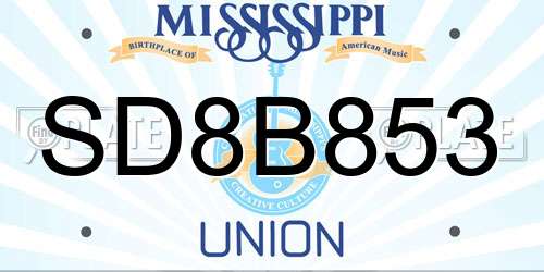 SD8B853 Mississippi License Plate