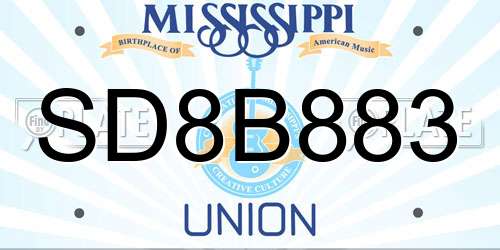 SD8B883 Mississippi License Plate