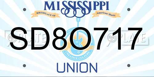 SD8O717 Mississippi License Plate