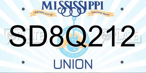 SD8Q212 Mississippi License Plate