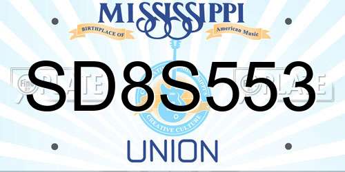 SD8S553 Mississippi License Plate