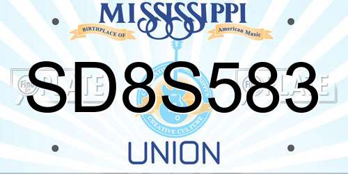 SD8S583 Mississippi License Plate