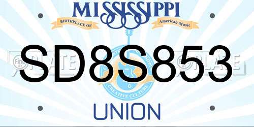 SD8S853 Mississippi License Plate