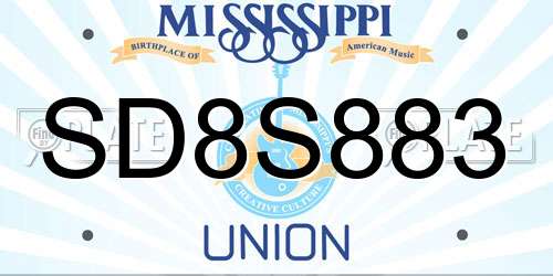 SD8S883 Mississippi License Plate